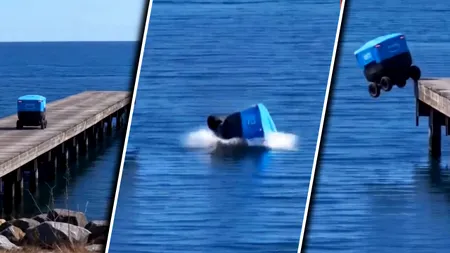 Val de glume pe internet, după ce un robot-curier s-a prăbușit în Ocean de pe un ponton din San Diego. „Livrează mâncare peștilor”