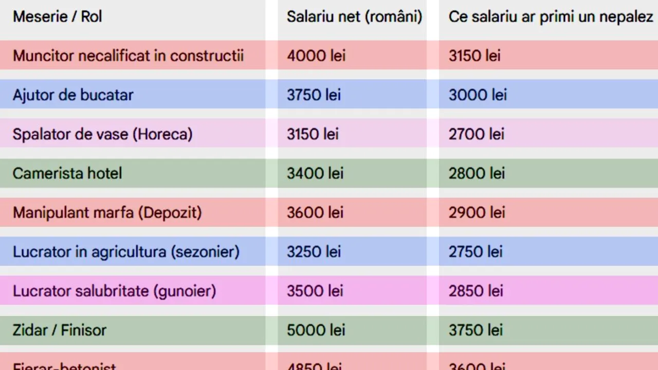 Ce salariu ar primi un nepalez pentru meseria ta. Tabel complet salarii în România, în 2026