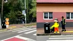 Două manechine care imită copii, amplasate lângă trecerile de pietoni din Suceava. Cum ar proteja elevii care ies de la școală