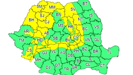 Cod galben de vânt în 27 de județe și la munte. Zonele vizate