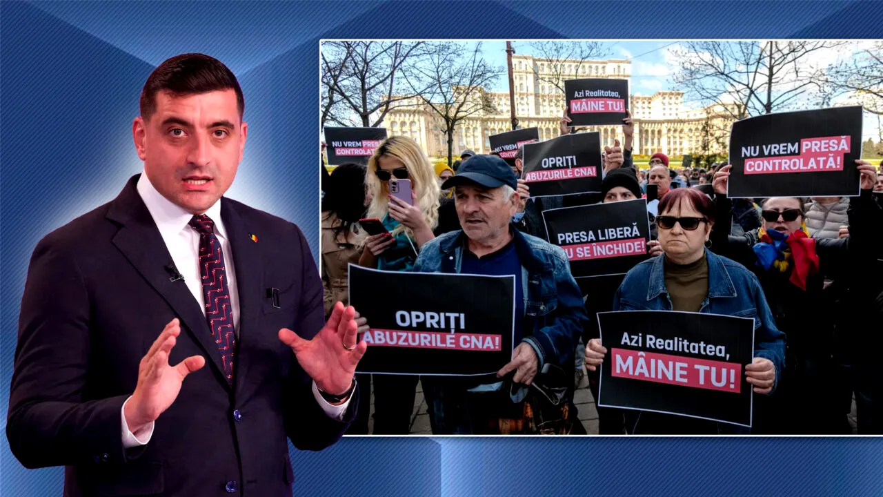 Protest în fața CNA după închiderea postului Realitatea Plus. Este prezent și George Simion