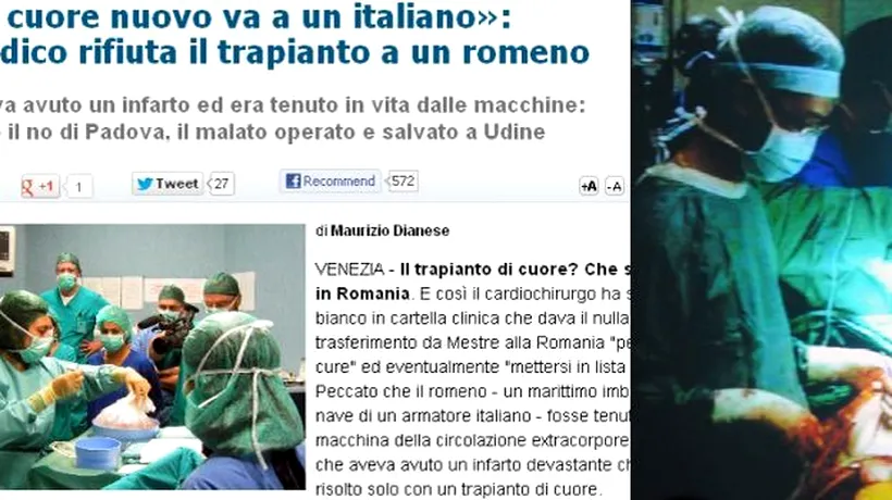 Caz revoltător în Italia. Un medic e acuzat că a refuzat să-i facă transplant unui român pe motiv că inimile italienilor ar trebui să ajungă la italieni