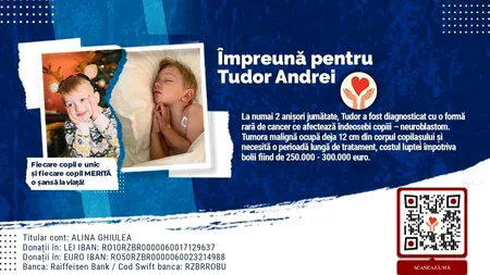 Tudor a fost diagnosticat cu o formă rară de cancer la doar doi ani și jumătate. Cum poate fi ajutat băiețelul