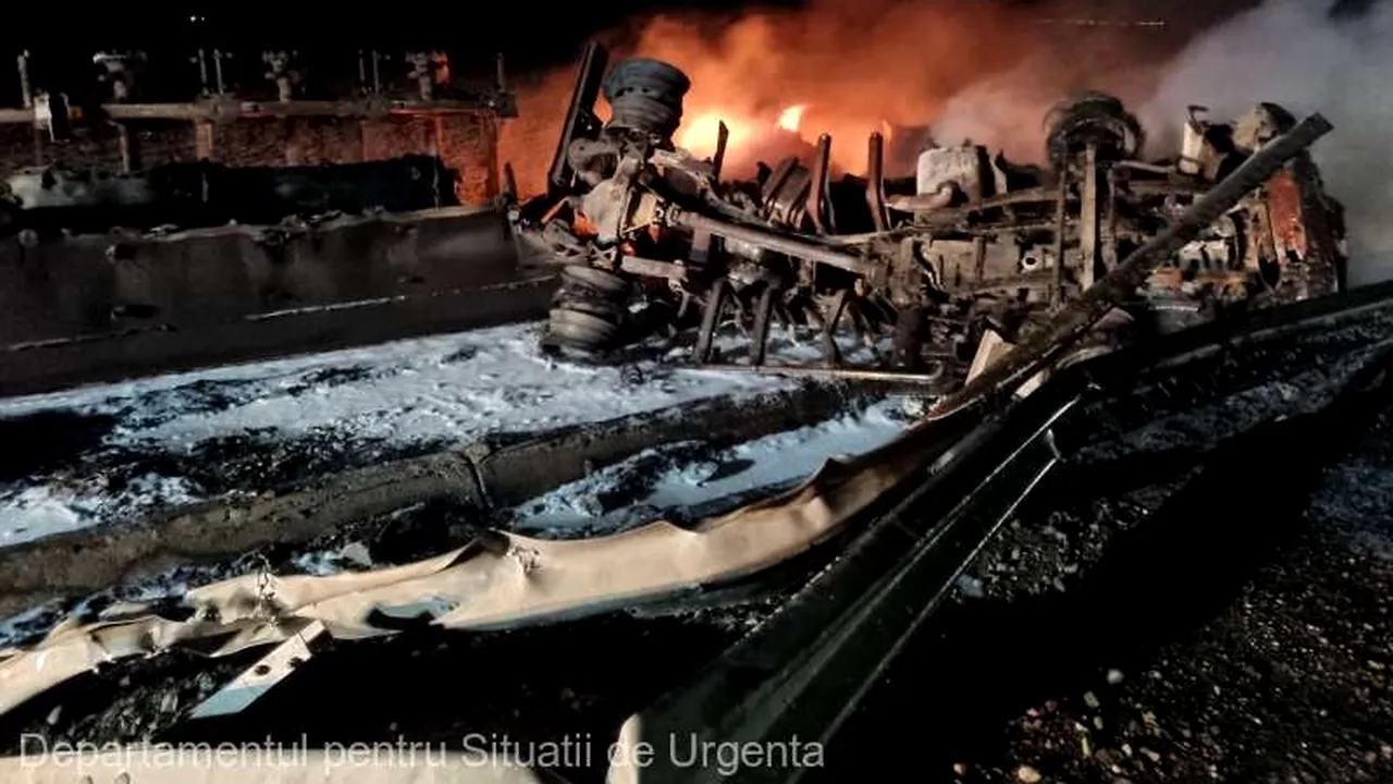 Incident cumplit în Brăila! O cisternă cu 40 de tone de motorină a luat foc. Șoferul, găsit carbonizat