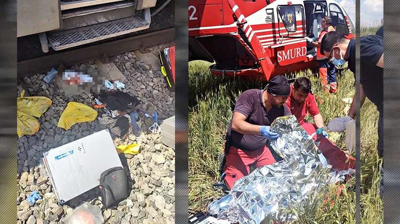Un bărbat de 71 de ani a fost scos de o mână de săteni de sub roțile trenului care l-a lovit. Medicii l-au dus de urgență cu elicopterul la spital