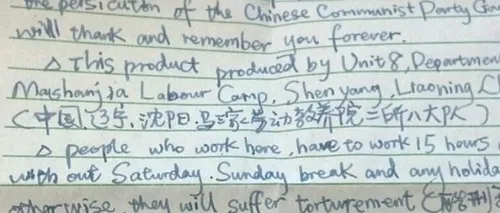 Scrisoare disperată a unui muncitor chinez, găsită de o femeie din SUA într-o cutie cu decorațiuni: Mii de oameni sunt persecutați