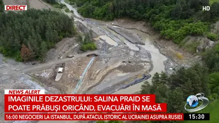 Imaginile dezastrului: Salina Praid se poate prăbuși oricând, iar zeci de oameni au fost evacuați în urma inundațiilor