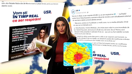 Diana Buzoianu, PR marca USR pe Facebook despre poluarea din România. Ministra Mediului se lăuda anul trecut că a semnat un ordin prin care vom ști în timp real calitatea aerului, dar, în realitate, nu s-a schimbat nimic