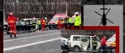 VIDEO: Grav accident de circulație la ieșirea din București: Patru oameni au ajuns la spital. A fost nevoie de intervenția elicopterului SMURD / Traficul a fost blocat complet în zonă