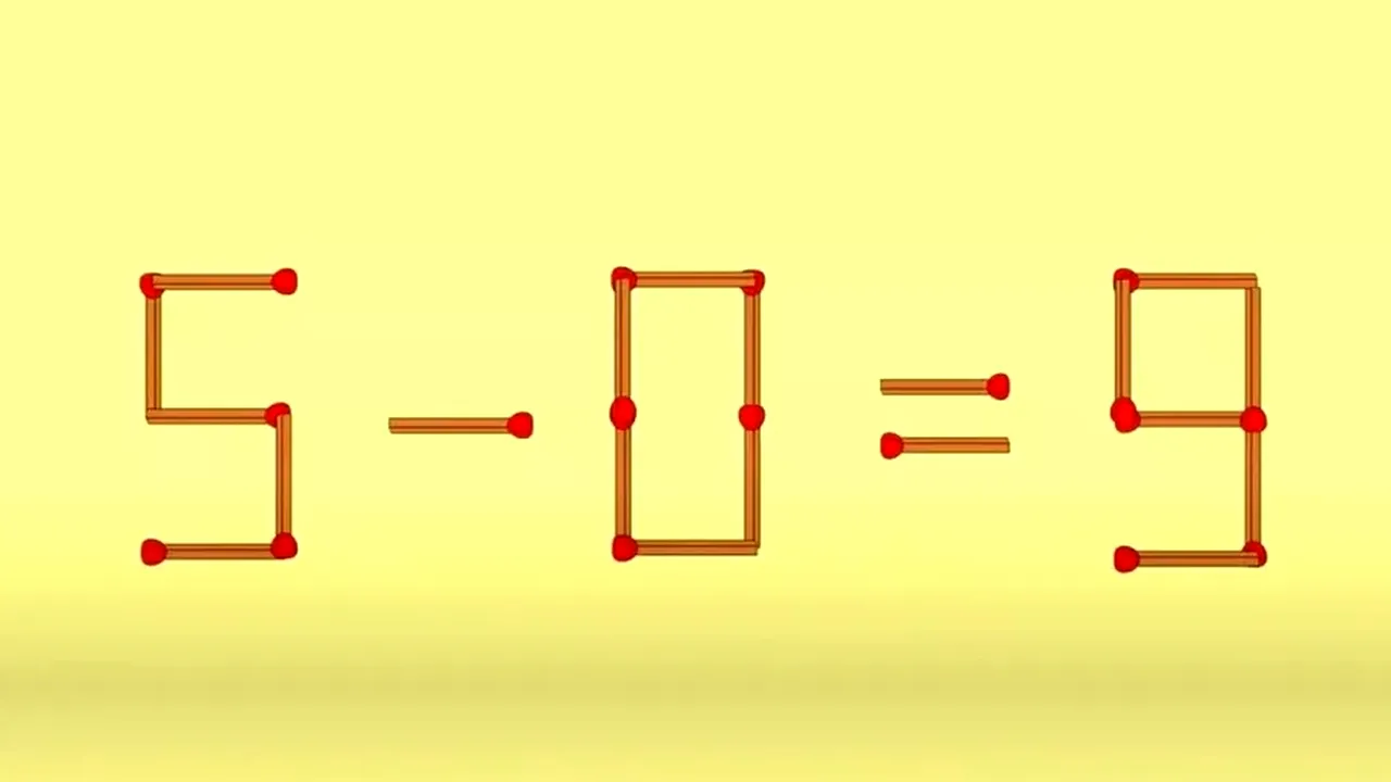 TEST IQ | Mută un singur băț de chibrit pentru a corecta 5-0=9
