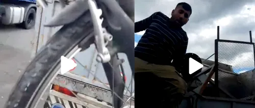 VIDEO Un șofer de TIR i-a prins în flagrant pe doi conaționali din Paris care i-au furat bicicleta : Am găsit-o, nu am furat-o. Tu ești d'al nostru? Fii liniștit!