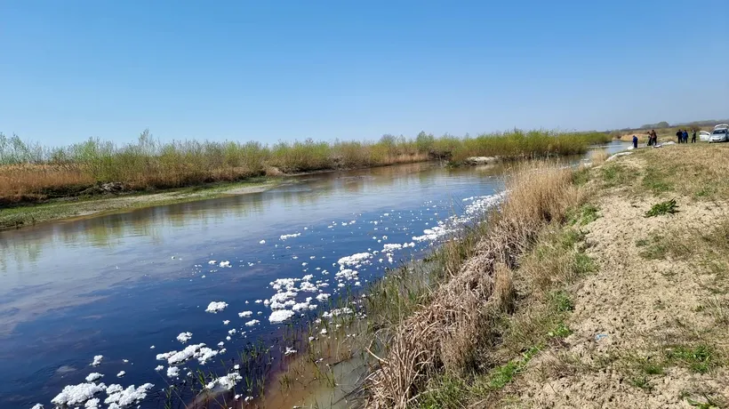 Poluare pe râul Olteț. Muncitorii care lucrează la Drumul expres Craiova-Pitești au fisurat o conductă de țiței