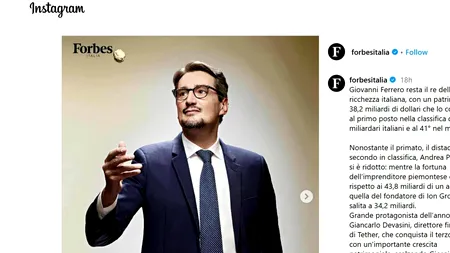 „Mister Nutella”, proprietarul gigantului Ferrero, rămâne cel mai bogat italian. Pe ce loc se află Piero Ferrari, sau Giorgio Armani
