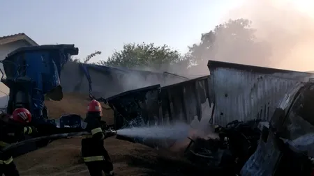 Update: Doi oameni răniți grav în incendiul care a cuprins cele două camioane din Ialomița
