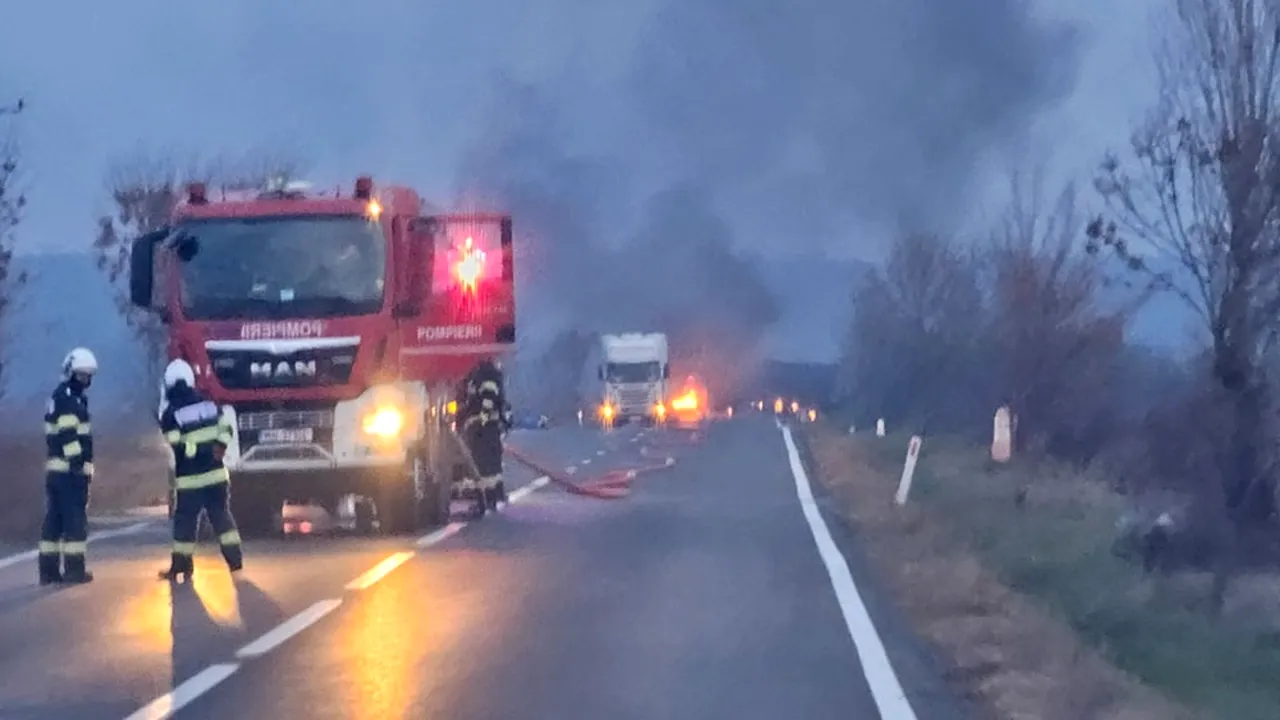 Traficul rămâne BLOCAT pe DN 72 după accidentul grav în care o autocisterna GPL a luat foc. Care sunt rutele ocolitoare