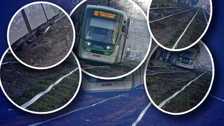 Tramvaiul pe „valuri” din București. Imagini incredibile cu un Imperio care aproape că se rupe din cauza șinelor strâmbe de pe Calea Rahovei