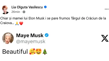 Mama lui Elon Musk a reacționat la o postare cu Târgul de Crăciun din Craiova: „Frumos”