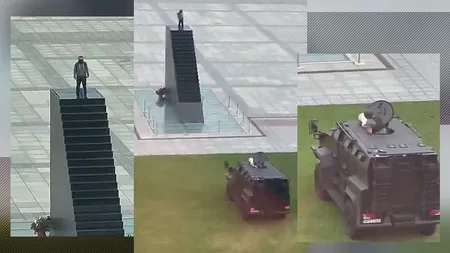 VIDEO | Alertă cu bomba în centrul Varșoviei: Un bărbat s-a urcat pe un monument şi ameninţă că se va arunca în aer. Acesta s-a predat poliției
