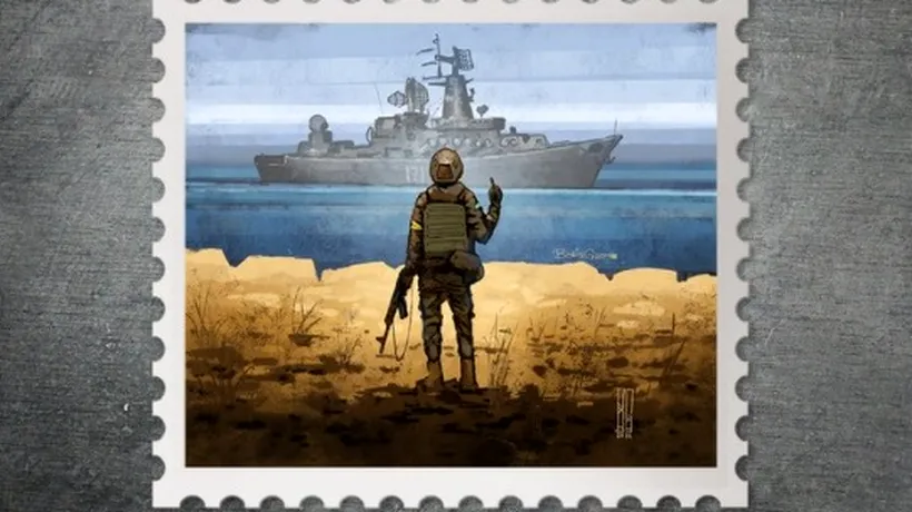 Ucrainenii stau la coadă la Kiev pentru a cumpăra timbre poștale cu crucișătorul scufundat și soldatul care i-a transmis „Navă de război rusească, du-te naibii”