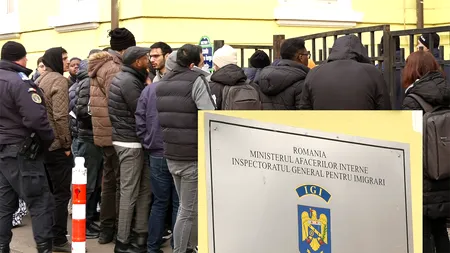 EXCLUSIV VIDEO | Zeci de migranți așteaptă cu orele la coadă pentru actele de ședere în România. 