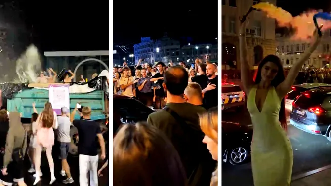 Imagini incredibile din Ucraina. „Baie” cu șampanie, mașini scumpe și un camion transformat în piscină. Cum a petrecut Harkovul de Ziua Orașului, în plin război
