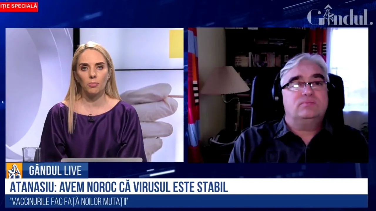 Webinar Gândul și Asociația Medici pentru România. Costel Atanasiu, virusolog român stabilit în SUA: Avem noroc că SARS-CoV-2 este destul de stabil. Vaccinurile fac față mutațiilor - VIDEO