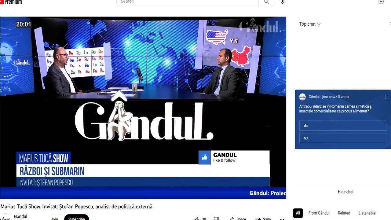 POLL Marius Tucă Show: „Ar trebui interzise în România carnea sintetică și insectele comercializate ca produs alimentar?”