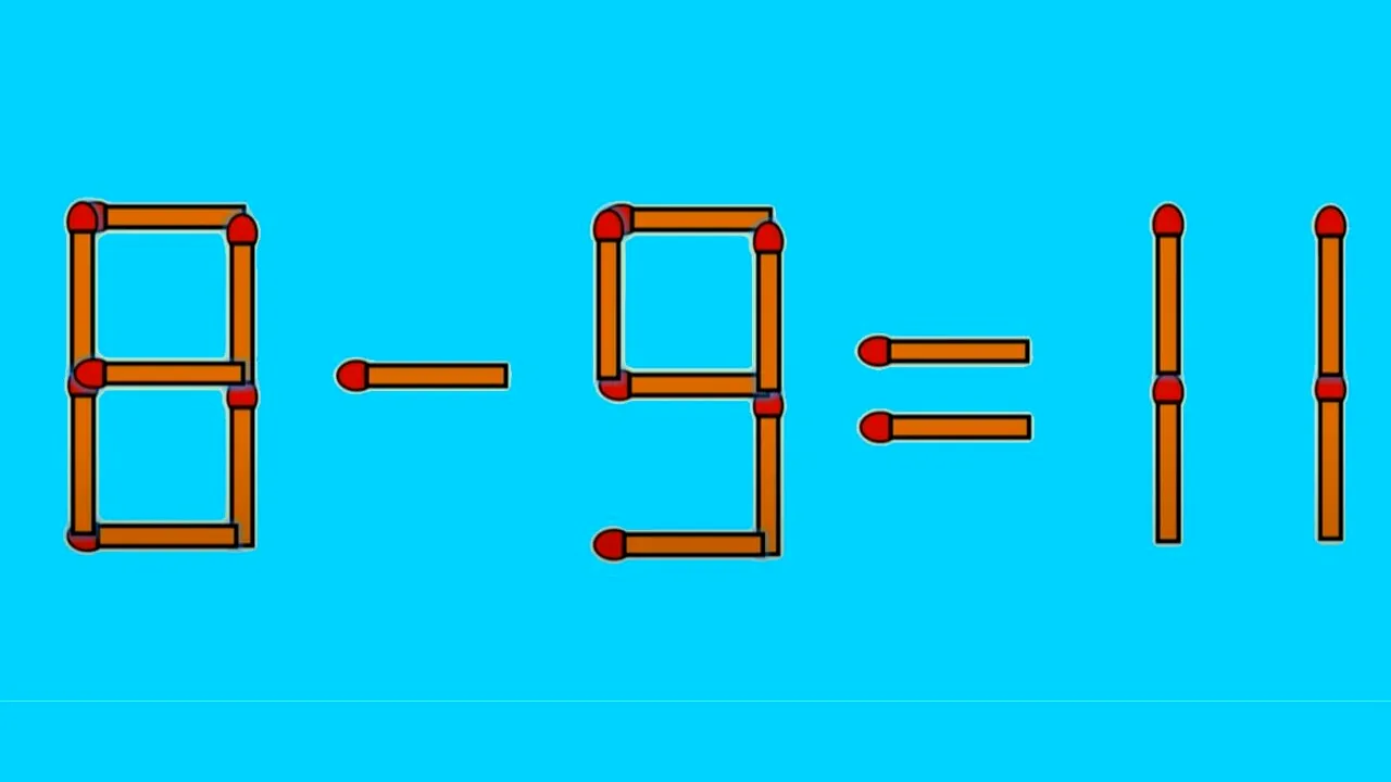 TEST de inteligență | Mutați un singur chibrit, pentru a transforma 8-9=11 într-o egalitate corectă