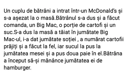 BANCUL de joi | Un cuplu de pensionari intră într-un McDonald's