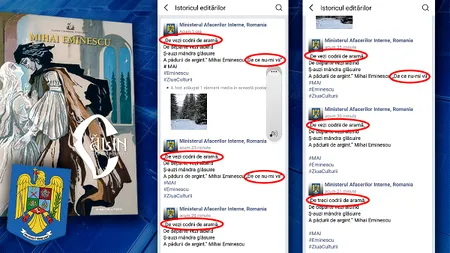 De ziua lui Eminescu, oamenii legii au greşit titlul şi versurile poeziei postate. Ulterior, au postat un mesaj de scuze