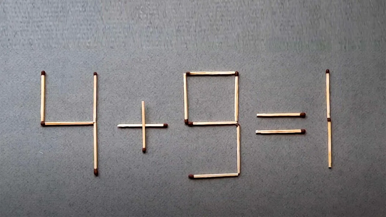 TEST IQ cu chibrituri | Mutați un singur băț pentru a corecta 4 + 9 = 1