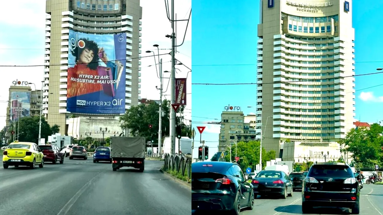 O companie a fost amendată pentru montarea FĂRĂ AUTORIZAȚIE pe Grand Hotel București (fostul Intercontinental) a unui panou publicitar