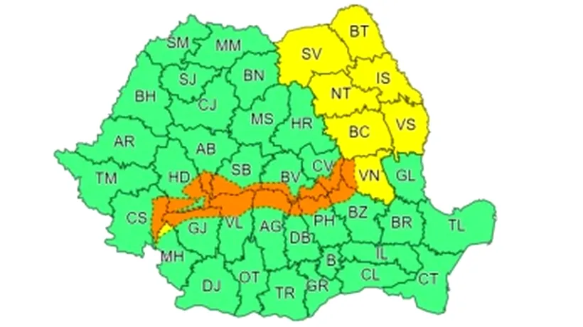 Cod portocaliu de vânt în 13 județe din România. Vântul va sufla cu rafale de până la 140 km/h