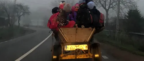 Mai mulți copii din Bacău au fost fotografiați în timp ce erau duși la școală cu căruța: Singuranța lor nu era deloc asigurată / Asta e opțiunea părinților