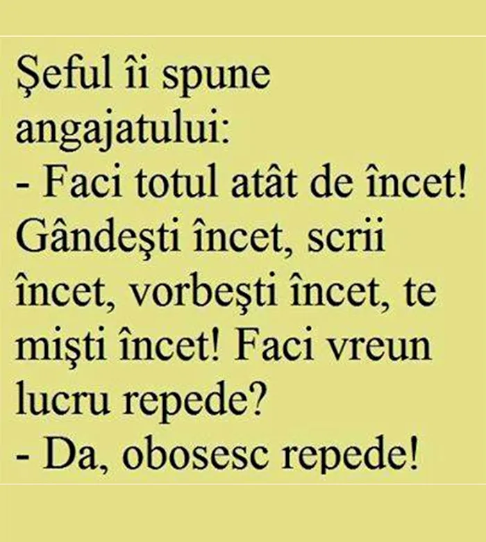 Și încă o serie de glume pentru ca zâmbetul să fie mai mare
Banc cu Bulă | „Mamă, mamă, ia uite: pot să merg pe bicicletă fără mâini!”
Bulă are bicicletă nou. Într-o zi, vine la mama lui fericit:

– Mamă, mamă, ia uite: pot să merg pe bicicletă fără mâini!

– Bravo, Bulă! Dar ai grijă să nu cazi!

Mai trec câteva zile, iar vine Bulă la mama lui:

– Mamă, mamă, ia uite: pot să merg pe bicicletă fără … — Continuarea aici

Banc | Ce fac românii în Bulgaria, la all-inclusive
– Iubire, mai mergem în Bulgaria la all inclusive că mi-a plăcut maxim? Mai ales la restaurantul hotelului, bufetul suedez îți iei cât vrrei și ce vrei.

– Vai de mine, la ce rușine am tras cu tine nu mai ieșin nicăieri.

– Rușine? La ce te referi?… – Continuarea aici

CITEȘTE ȘI ALTE BANCURI:
Bancul de duminică | „Ce ai pățit la ochi?” „M-a lovit nevasta!”
BANC | De ziua lui, Bulă primește cadou de la soție un șampon împotriva căderii părului
BANC | Șeful, nervos: „Bulă, mi se pare mie sau te pregătești deja de plecare?”
BANC | Bubulina se întoarce de la muncă și țipă la Bulă: „Unde e masa din bucătărie?”
