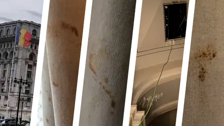 După ziduri sparte şi perdele murdare, Palatul Parlamentului mai surprinde o dată: Draperiile de la grupul liberalilor din Parlament sunt mânjite de sus până jos. Gândul publică imaginile