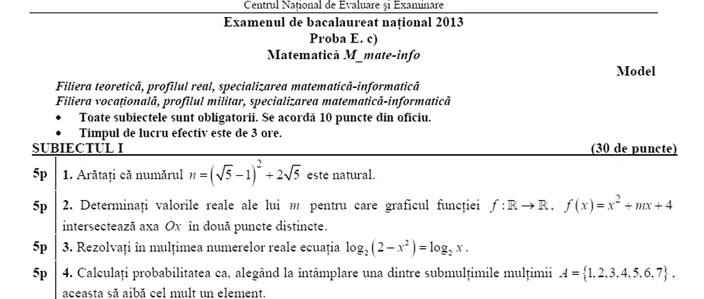 SUBIECTE BAC 2013 MATEMATICĂ M1. Ce subiecte au primit azi elevii de la MATEMATICĂ - INFORMATICĂ: matrici, polinoame și ecuații