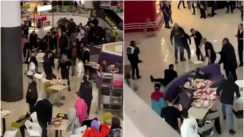Au confundat mall-ul cu ringul de box! Zeci de oameni s-au luat la BĂTAIE cu tăvi și scaune, într-un centru comercial din Ploiești