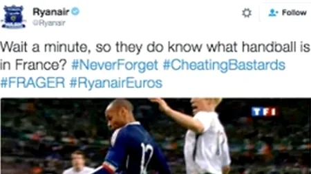 Compania irlandeză RyanAir i-a făcut pe francezi ''bastarzi trișori'' după meciul cu Germania