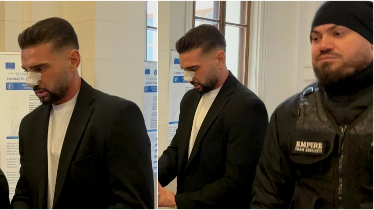 Dorian Popa a ajuns la Tribunal flancat de bodyguarzi și bandajat la nas. Judecat pentru că a condus sub influența substanțelor interzise