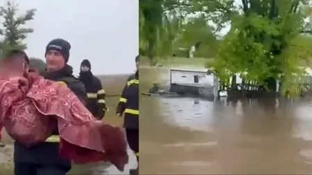 Operațiune de SALVARE a unei bătrâne, din calea viiturii, în Siliștea, județul Constanța. Localitatea e izolată din cauza inundațiilor