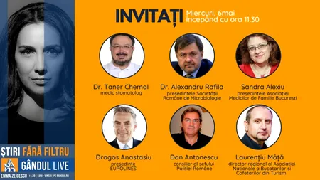 GÂNDUL LIVE. Dr. Alexandru Rafila și criminologul Dan Antonescu se află printre invitații Emmei Zeicescu în ediția de miercuri, 6 mai, de la ora 11.30