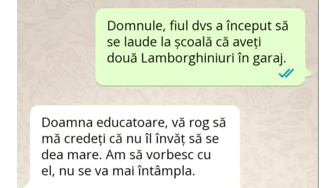 BANCUL de duminică | „Fiul dumneavoastră se laudă la școală că aveți două Lamborghiniuri