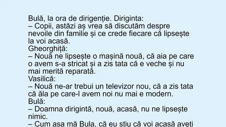 BANC | Bulă, la ora de dirigenție