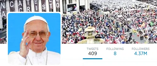Papa Francisc, din ce în ce mai popular pe Twitter; contul său a depășit 15 milioane de admiratori