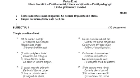 SUBIECTE BAC 2013. Exemple de subiecte la Română la BACALAUREAT 2013