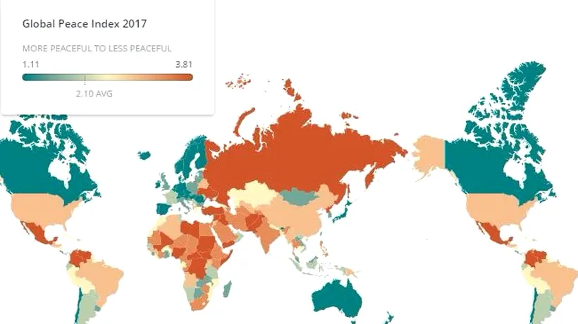 Harta mondială a păcii. Care sunt cele mai periculoase țări din lume