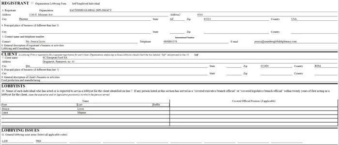 Contractul fraților Micula cu firma americana Saunders Global Diplomacy