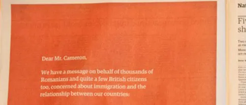 Pagina 8 din The Guardian. MESAJUL ROMÂNILOR către premierul David Cameron