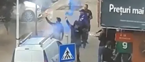 Incidente înainte de meci: Suporterii Craiovei au spart geamul unei mașini și au aruncat cu petarde pe drum - VIDEO